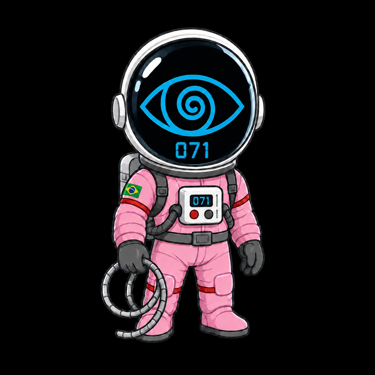 avatar astronauta de planet eleven, traje rosa com bandeira do brasil e visor com olho espiral 071